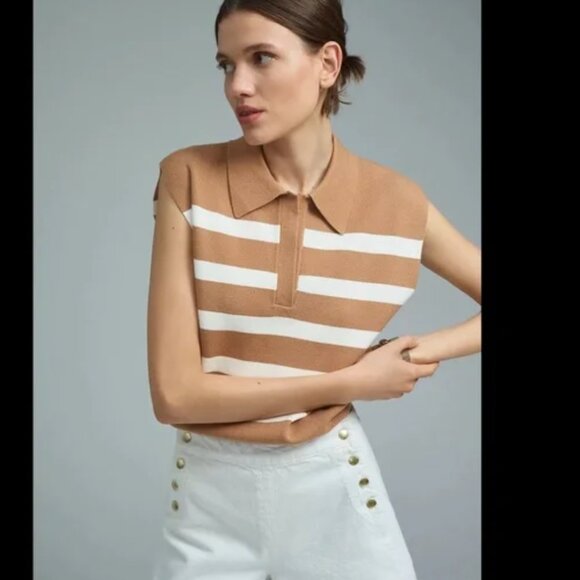 Anthropologie Maeve Stripe Collared Sleeveless Sweater Vest Size Small - Picture 1 of 7